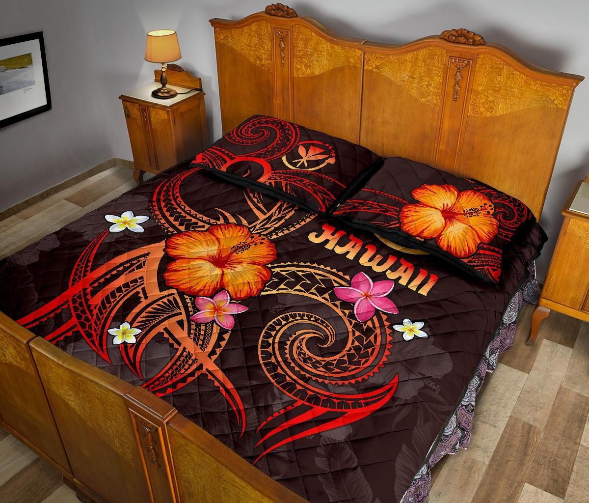 Polynesian Hawaii Quilt Bed Set - Legend of Kanaka Maoli (Red)