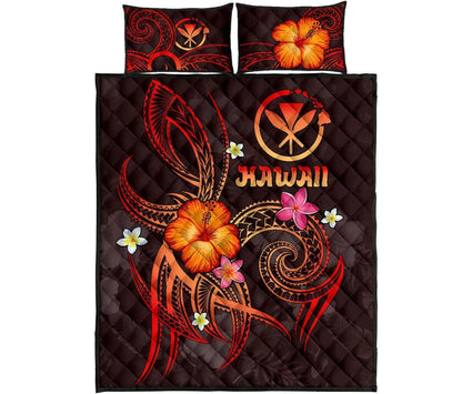 Polynesian Hawaii Quilt Bed Set - Legend of Kanaka Maoli (Red)