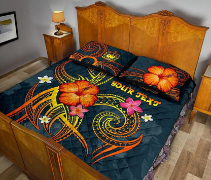 Polynesian Hawaii Quilt Bed Set - Legend of Samoa (Blue)