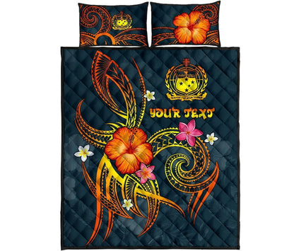 Polynesian Hawaii Quilt Bed Set - Legend of Samoa (Blue)
