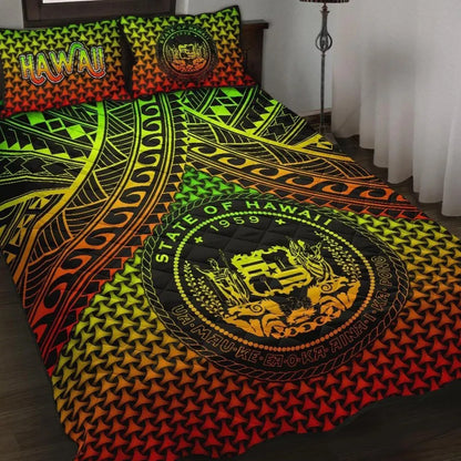 Polynesian Hawaii Quilt Bed Set - Reggae Vintage Polynesian Patterns