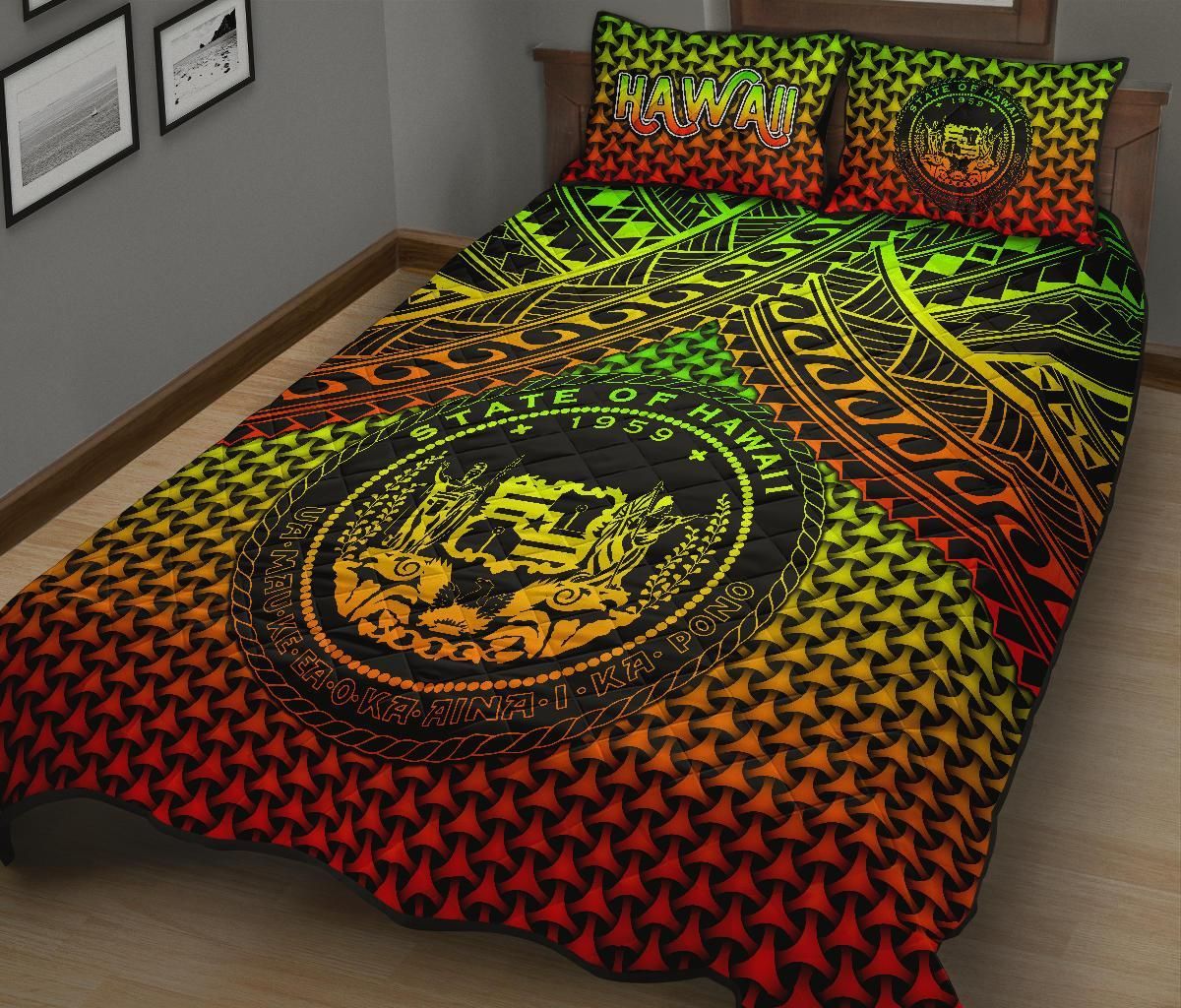Polynesian Hawaii Quilt Bed Set - Reggae Vintage Polynesian Patterns