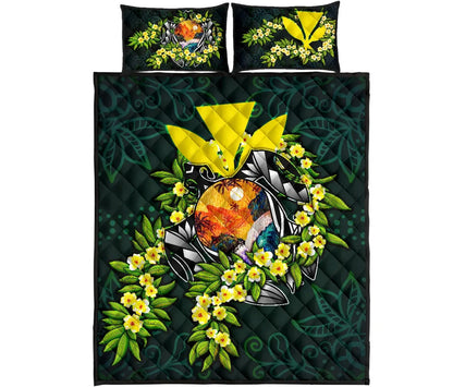 Polynesian Hawaii Quilt Bed Set - Ti Leaf Lei Turtle