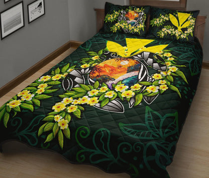 Polynesian Hawaii Quilt Bed Set - Ti Leaf Lei Turtle