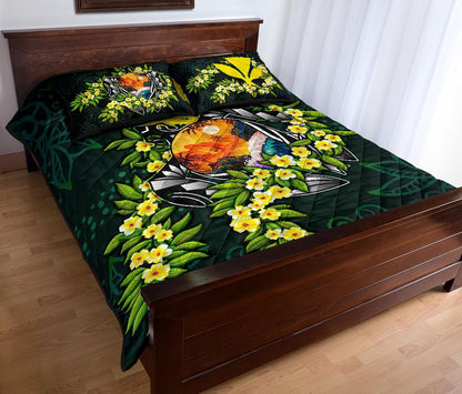 Polynesian Hawaii Quilt Bed Set - Ti Leaf Lei Turtle