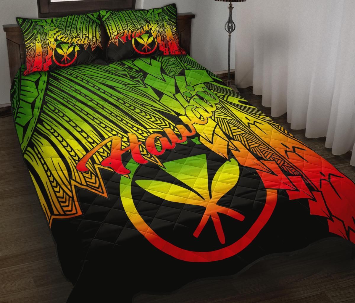 Polynesian Hawaii Quilt Bed Set - Tribal Wave Tattoo Reggae
