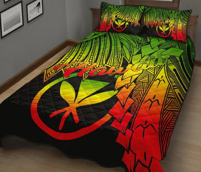 Polynesian Hawaii Quilt Bed Set - Tribal Wave Tattoo Reggae