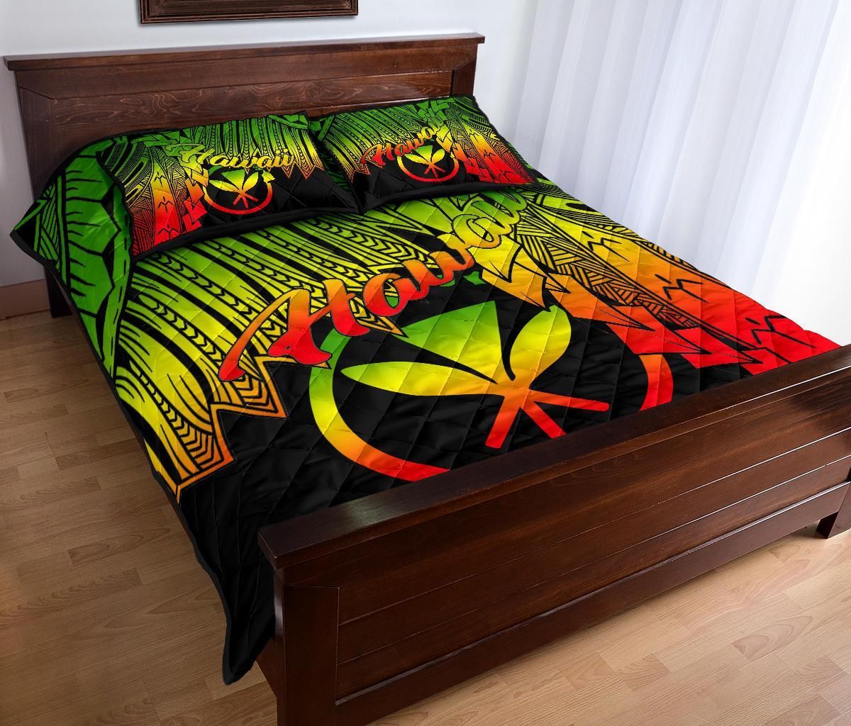 Polynesian Hawaii Quilt Bed Set - Tribal Wave Tattoo Reggae