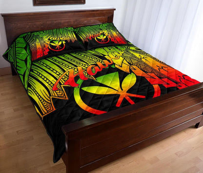Polynesian Hawaii Quilt Bed Set - Tribal Wave Tattoo Reggae