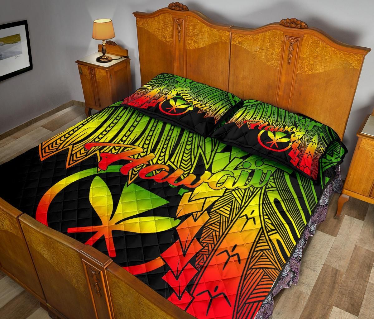Polynesian Hawaii Quilt Bed Set - Tribal Wave Tattoo Reggae