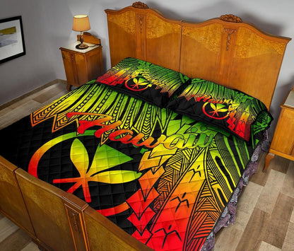 Polynesian Hawaii Quilt Bed Set - Tribal Wave Tattoo Reggae