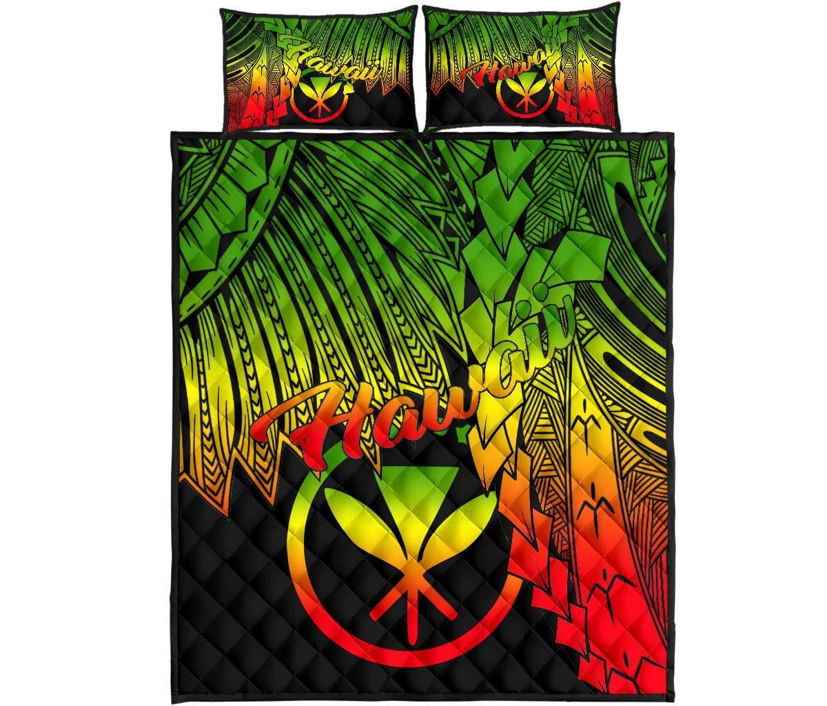 Polynesian Hawaii Quilt Bed Set - Tribal Wave Tattoo Reggae