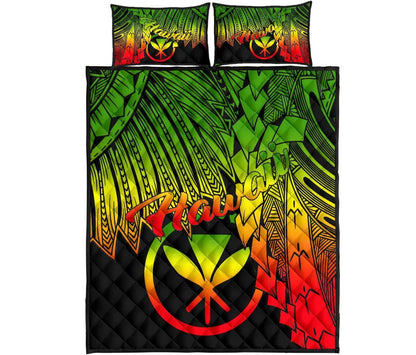 Polynesian Hawaii Quilt Bed Set - Tribal Wave Tattoo Reggae