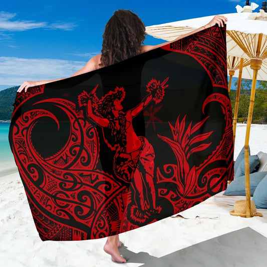 Polynesian Hawaii Sarong - Hula Girl Red Green