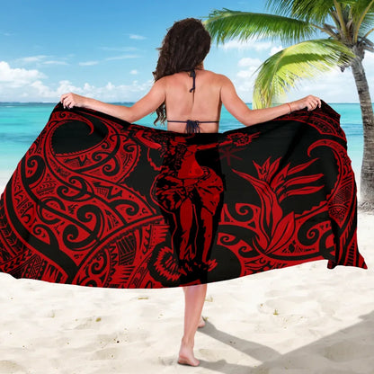 Polynesian Hawaii Sarong - Hula Girl Red Green