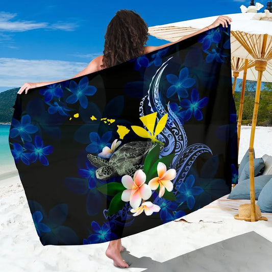 Polynesian Hawaii Sarong - Turtle With Plumeria Flowers