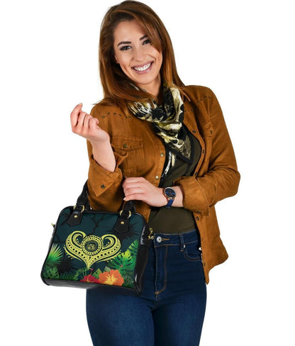 Polynesian Hawaii Shoulder Handbag - Heart With Hibiscus-Bn