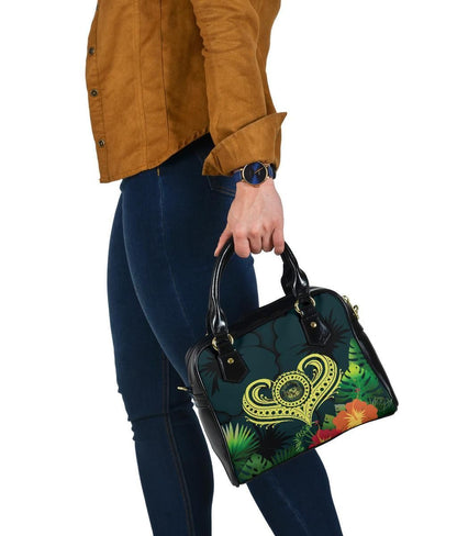 Polynesian Hawaii Shoulder Handbag - Heart With Hibiscus-Bn