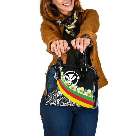 Polynesian Hawaii Shoulder Handbag - Kanaka Maoli With Plumeria Style
