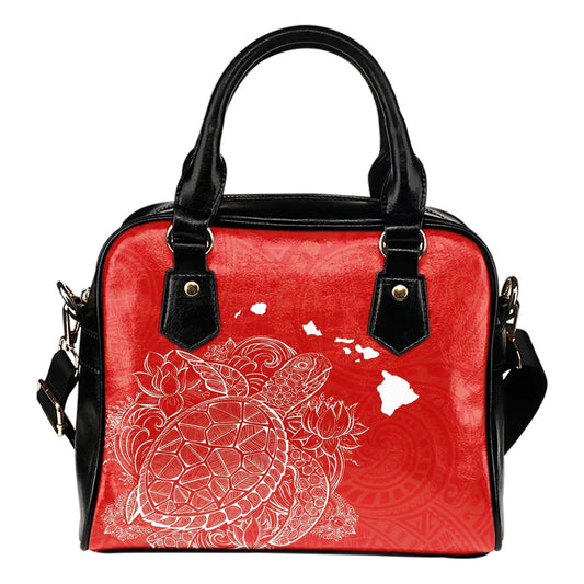 Polynesian Hawaii Shoulder Handbag - Turtle Map Red White