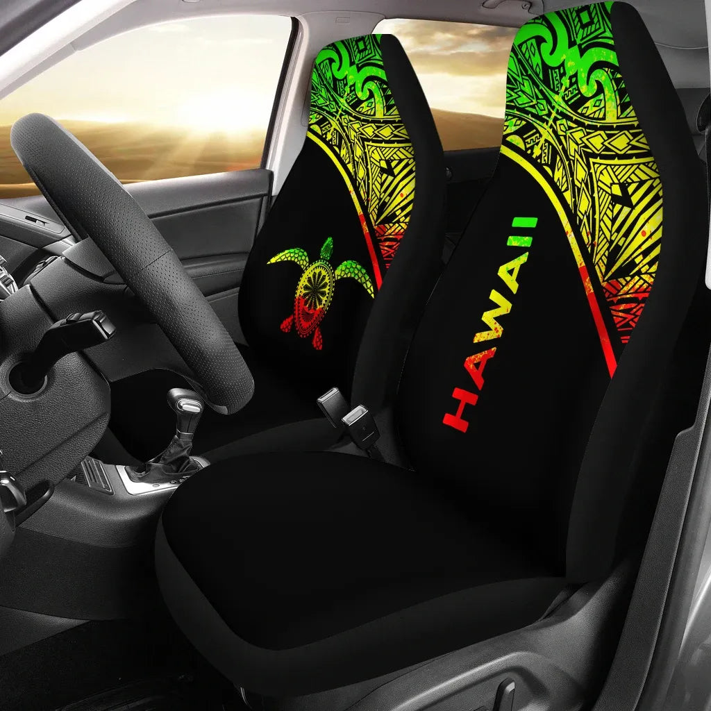 Hawaii Car Seat Covers - Polynesian Turtle Tattoo Reggae Curve