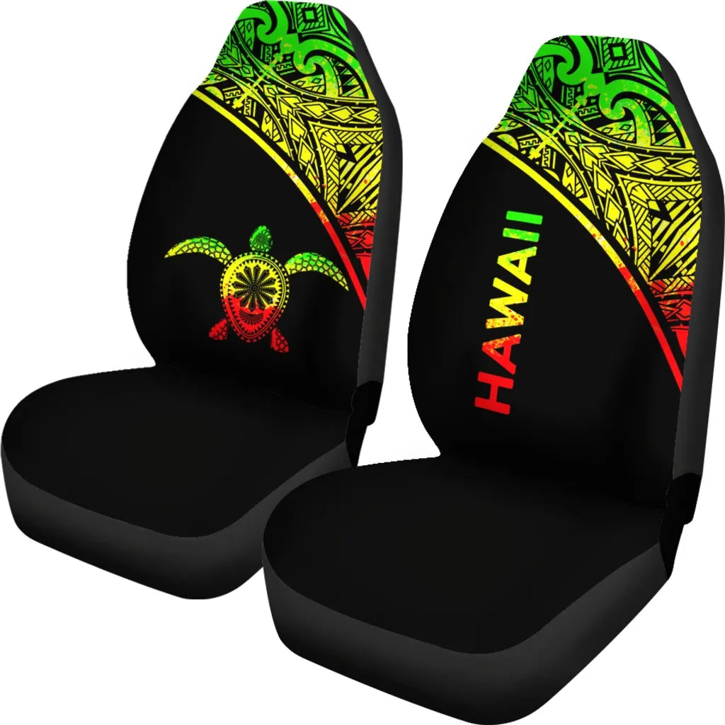 Hawaii Car Seat Covers - Polynesian Turtle Tattoo Reggae Curve