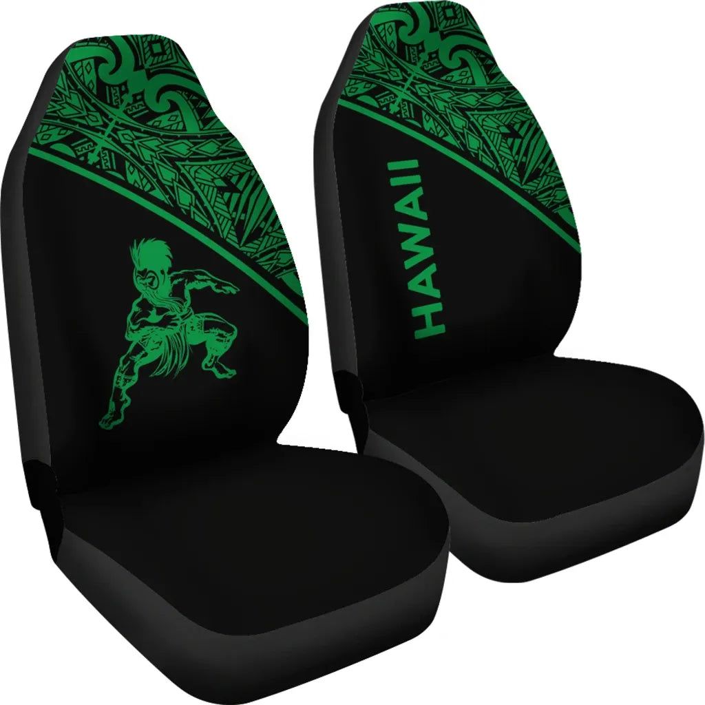 Hawaii Car Seat Covers - Polynesian Warriors Tattoo Green Curve
