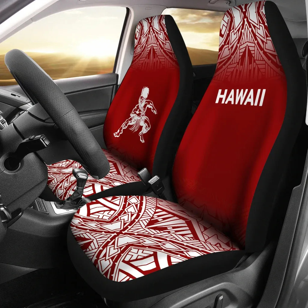 Hawaii Car Seat Covers - Polynesian Warriors Tattoo Fog Red