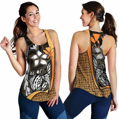 Polynesian Hawaii Women Racerback Tank Gold - Turtle with Hook