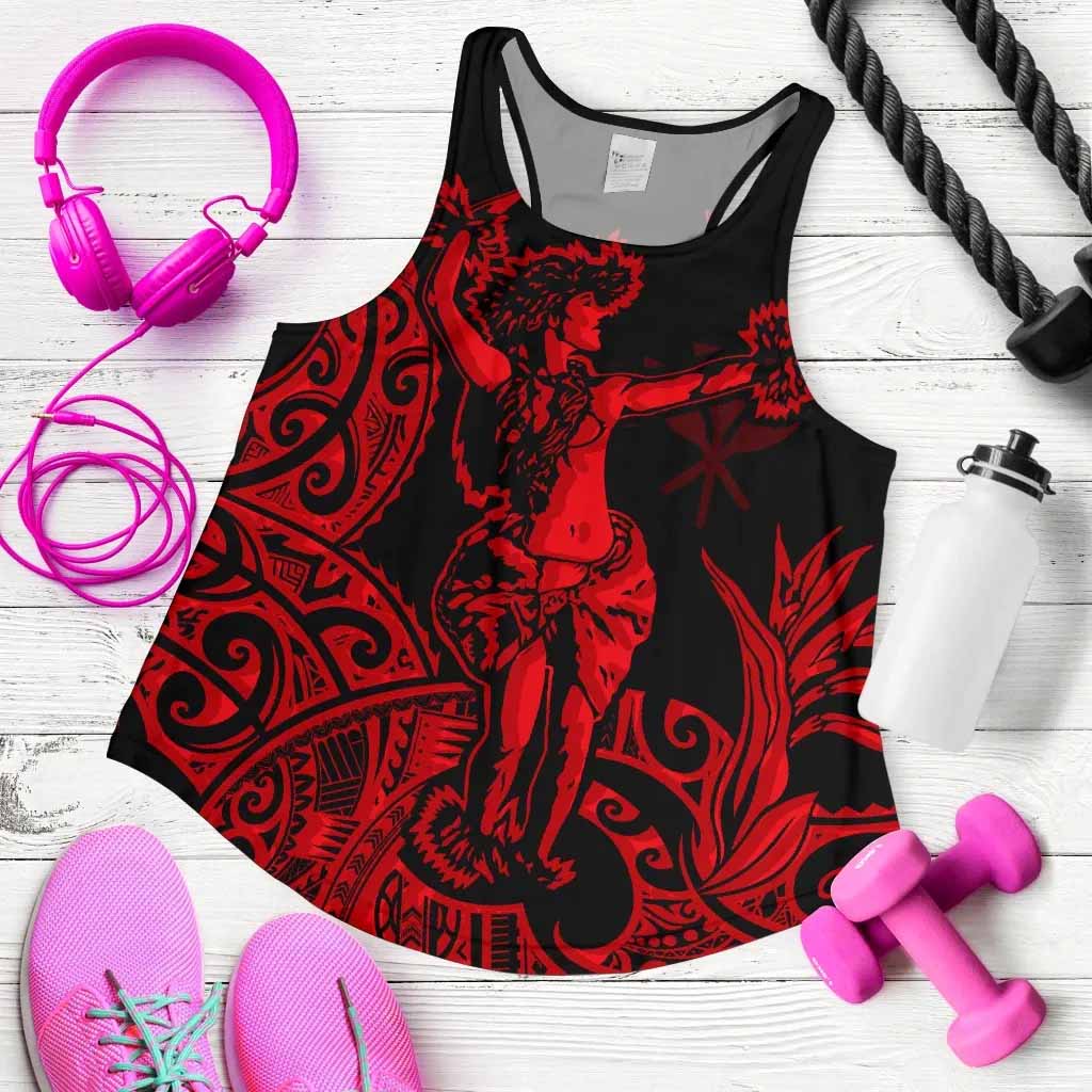 Polynesian Hawaii Women Racerback Tank - Hula Girl Red