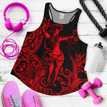 Polynesian Hawaii Women Racerback Tank - Hula Girl Red