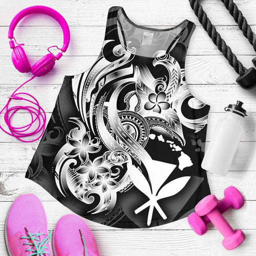 Polynesian Hawaii Women Racerback Tank - Kanaka Maoli White Turtle