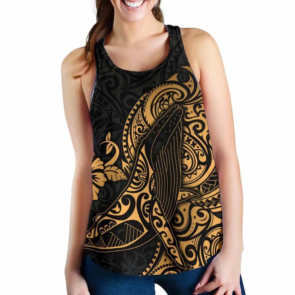 Polynesian Hawaii Women Racerback Tank - Polynesian Golden Humpback Whale