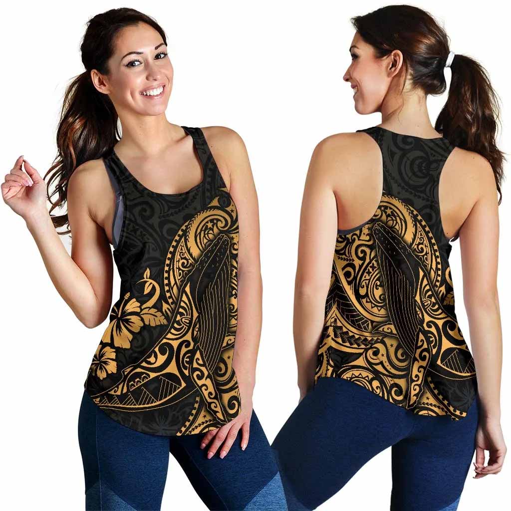 Polynesian Hawaii Women Racerback Tank - Polynesian Golden Humpback Whale