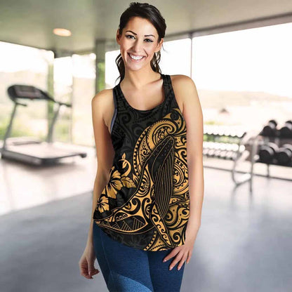 Polynesian Hawaii Women Racerback Tank - Polynesian Golden Humpback Whale
