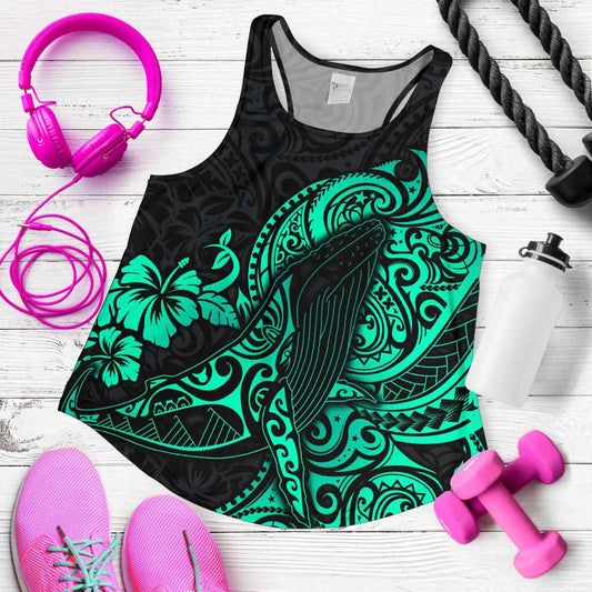 Polynesian Hawaii Women Racerback Tank - Polynesian Turquoise Humpback Whale