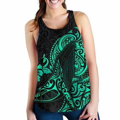 Polynesian Hawaii Women Racerback Tank - Polynesian Turquoise Humpback Whale