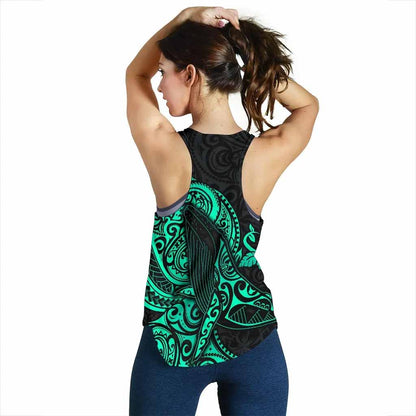 Polynesian Hawaii Women Racerback Tank - Polynesian Turquoise Humpback Whale