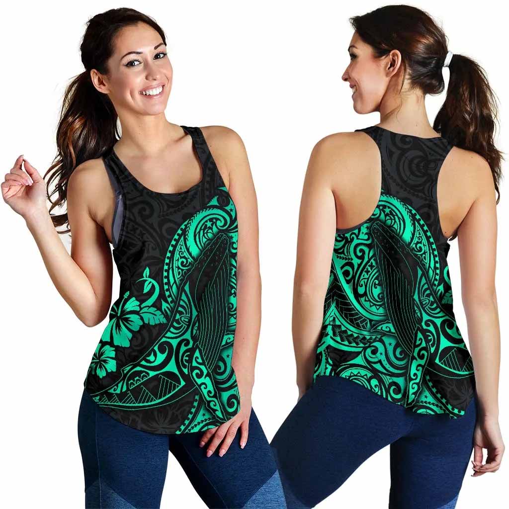 Polynesian Hawaii Women Racerback Tank - Polynesian Turquoise Humpback Whale