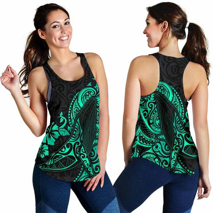 Polynesian Hawaii Women Racerback Tank - Polynesian Turquoise Humpback Whale