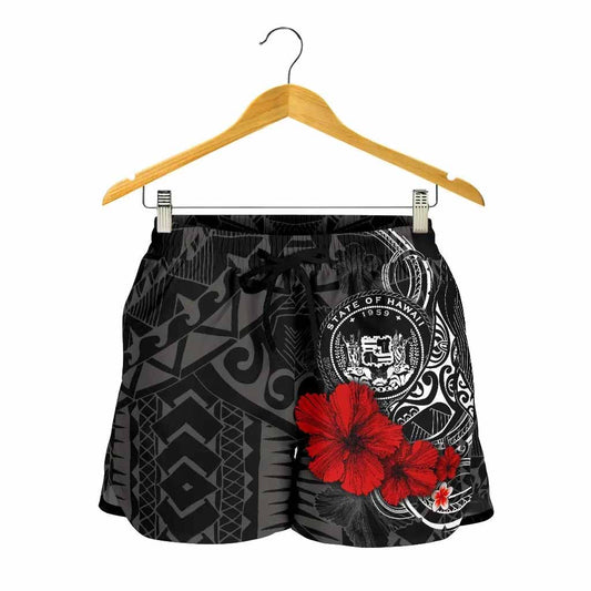 Polynesian Hawaii Women Shorts - Humpback Whale with Hibiscus (White)