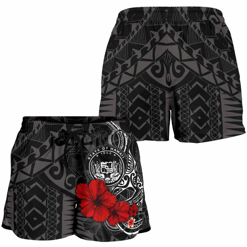 Polynesian Hawaii Women Shorts - Humpback Whale with Hibiscus (White)