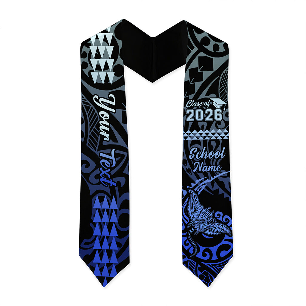 Hawaii Graduation Stole Custom Class 2026 Tribal Manta Ray Kakau Style