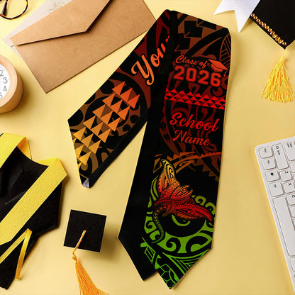 Hawaii Graduation Stole Custom Class 2026 Tribal Manta Ray Kakau Style