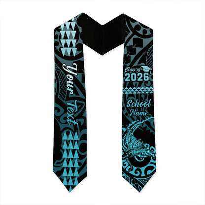 Hawaii Graduation Stole Custom Class 2026 Tribal Manta Ray Kakau Style