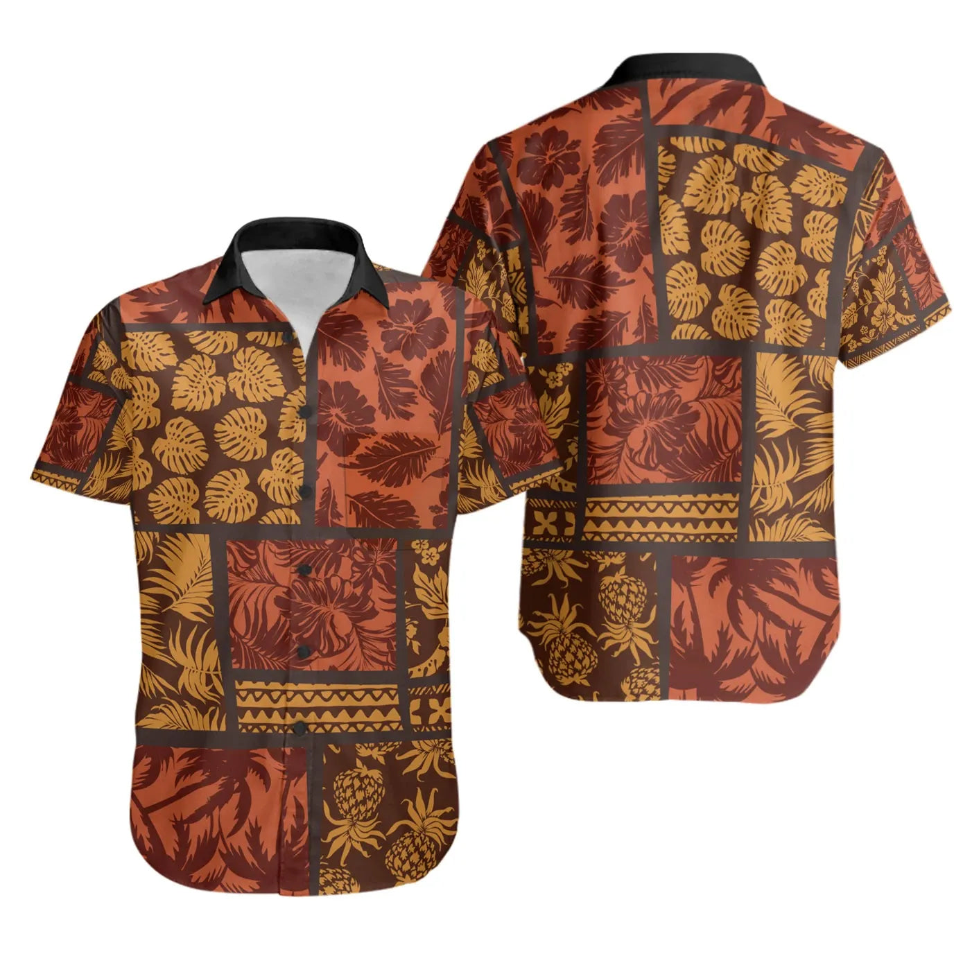 Polynesian Short Sleeve Shirt - Elements Fabric Patchwork