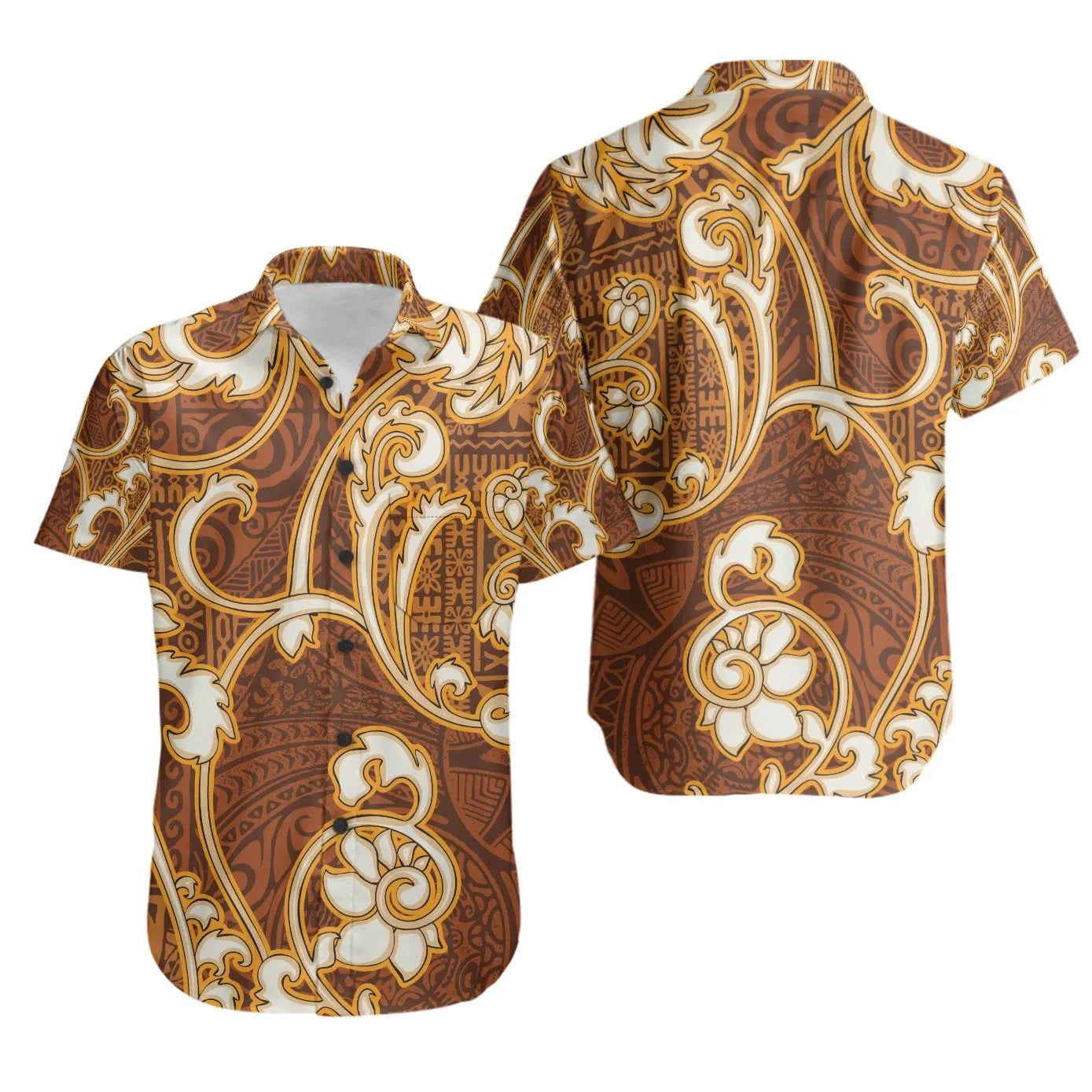 Polynesian Short Sleeve Shirt - Flourish Style With Tribal Fabric