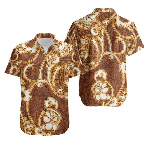 Polynesian Short Sleeve Shirt - Flourish Style With Tribal Fabric