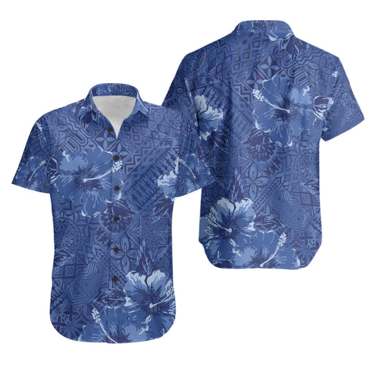 Polynesian Short Sleeve Shirt - Hibiscus Blue
