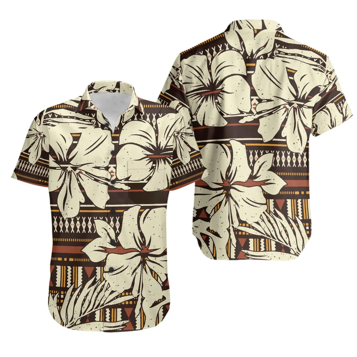 Polynesian Short Sleeve Shirt - Hibiscus Flower Tribal Fabric Wallpaper